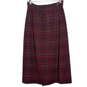 Vintage Pendleton 100% Pure Wool Plaid Size 8 Midi Length Wrap Skirt Wool Mark